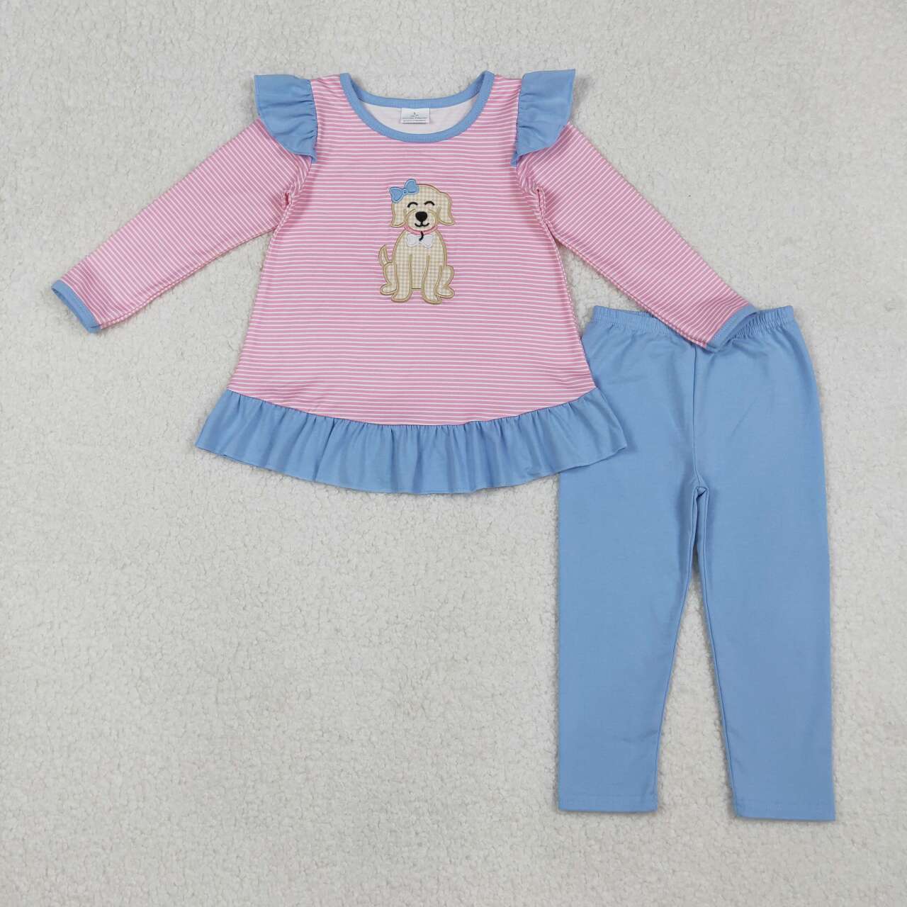 Kids girls cute embroidery dog matching outfit