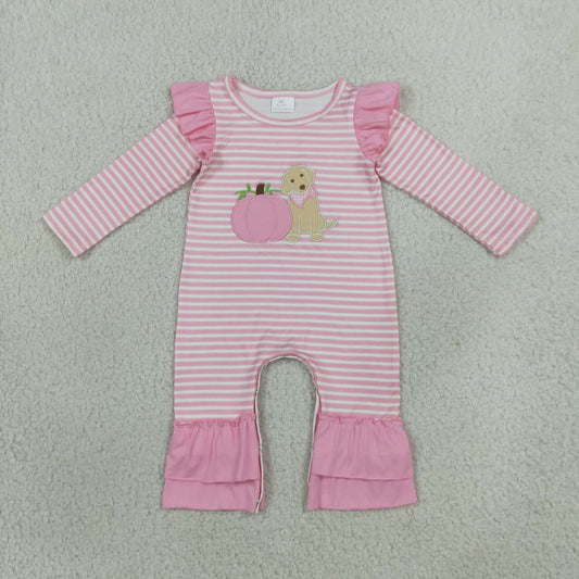 Toddle baby girl fall pumpkins embroidery design romper
