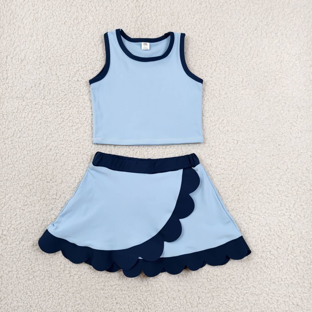 Girls summer blue yoga tank top matching skorts outfit