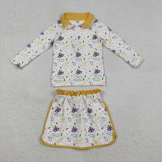Mardi Gras yoga top matching shorts girls long sleeve outfit