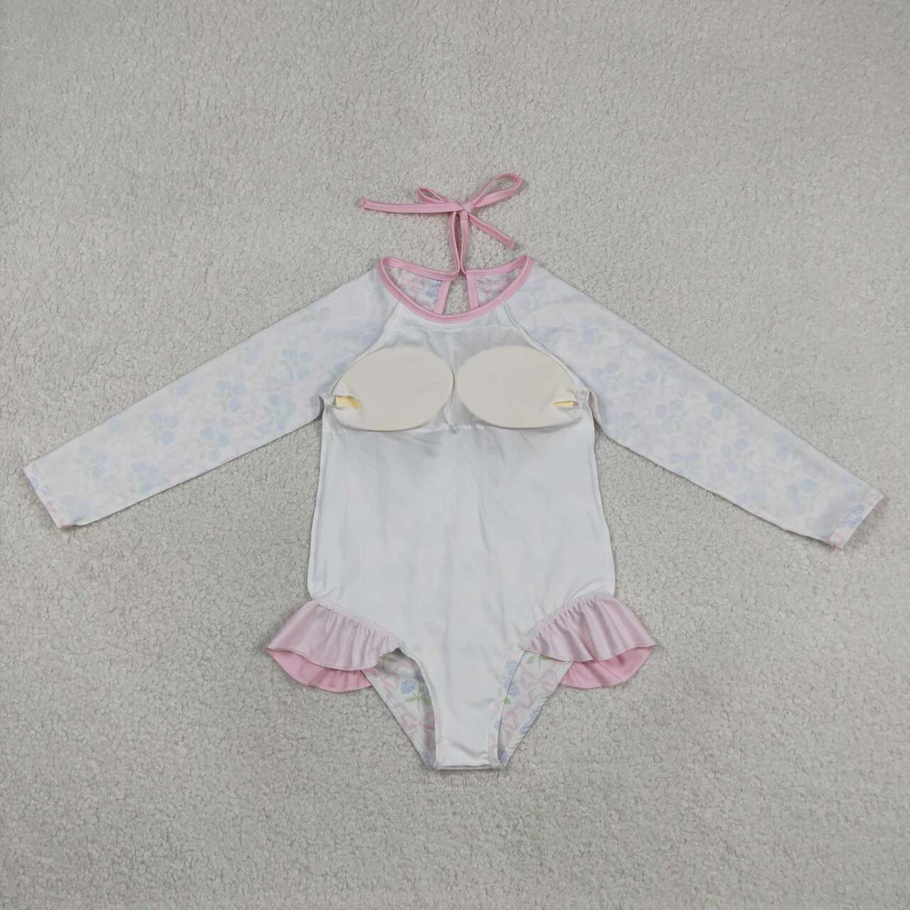 Pink floral one piece bathing suit kids swimwear