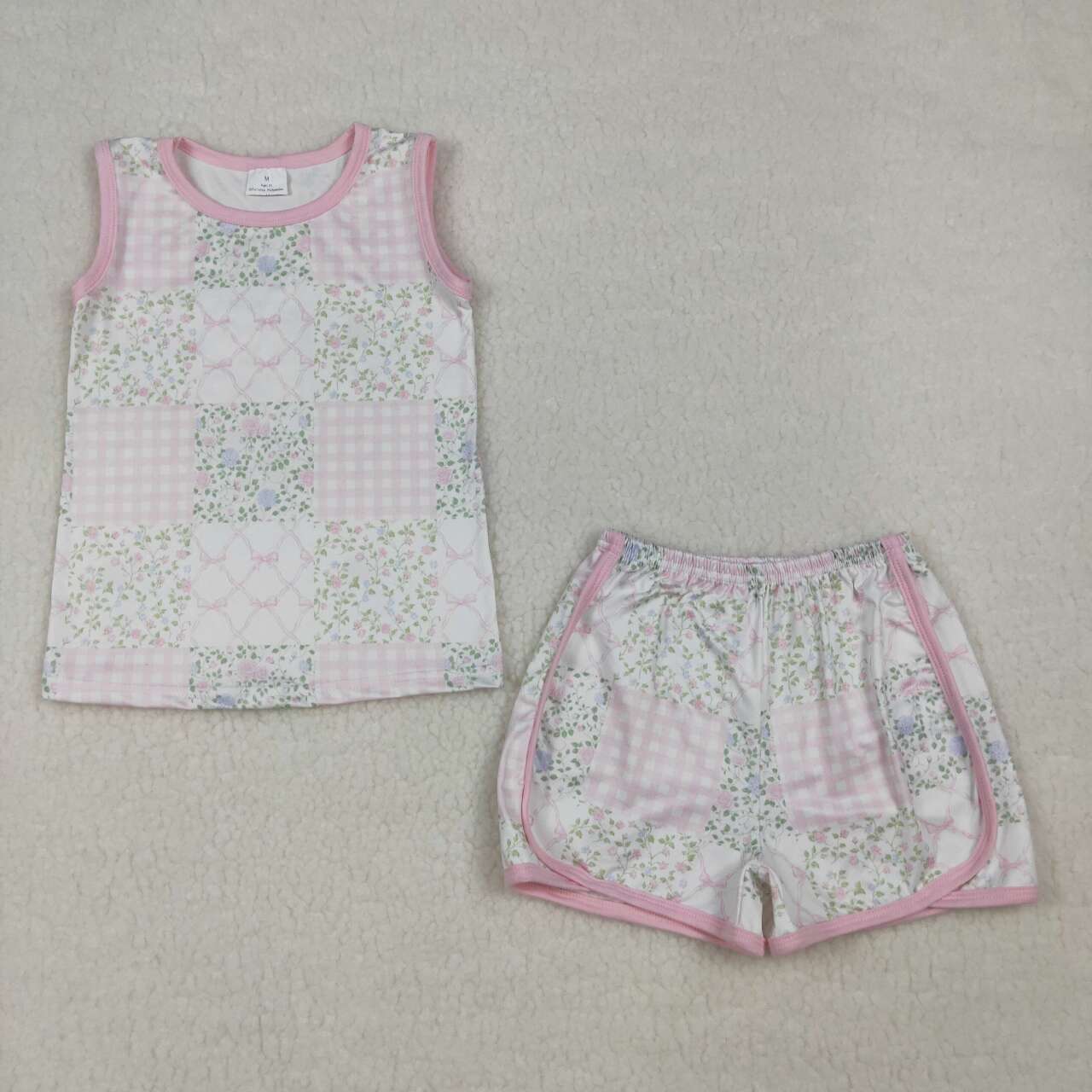 Toddle baby girl pink bow plaid summer outfit