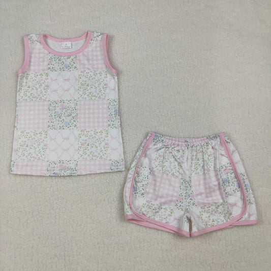 Toddle baby girl pink bow plaid summer outfit