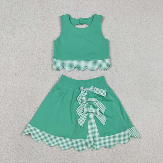 Green tank top matching skirt girls summer active wear yoga outfit