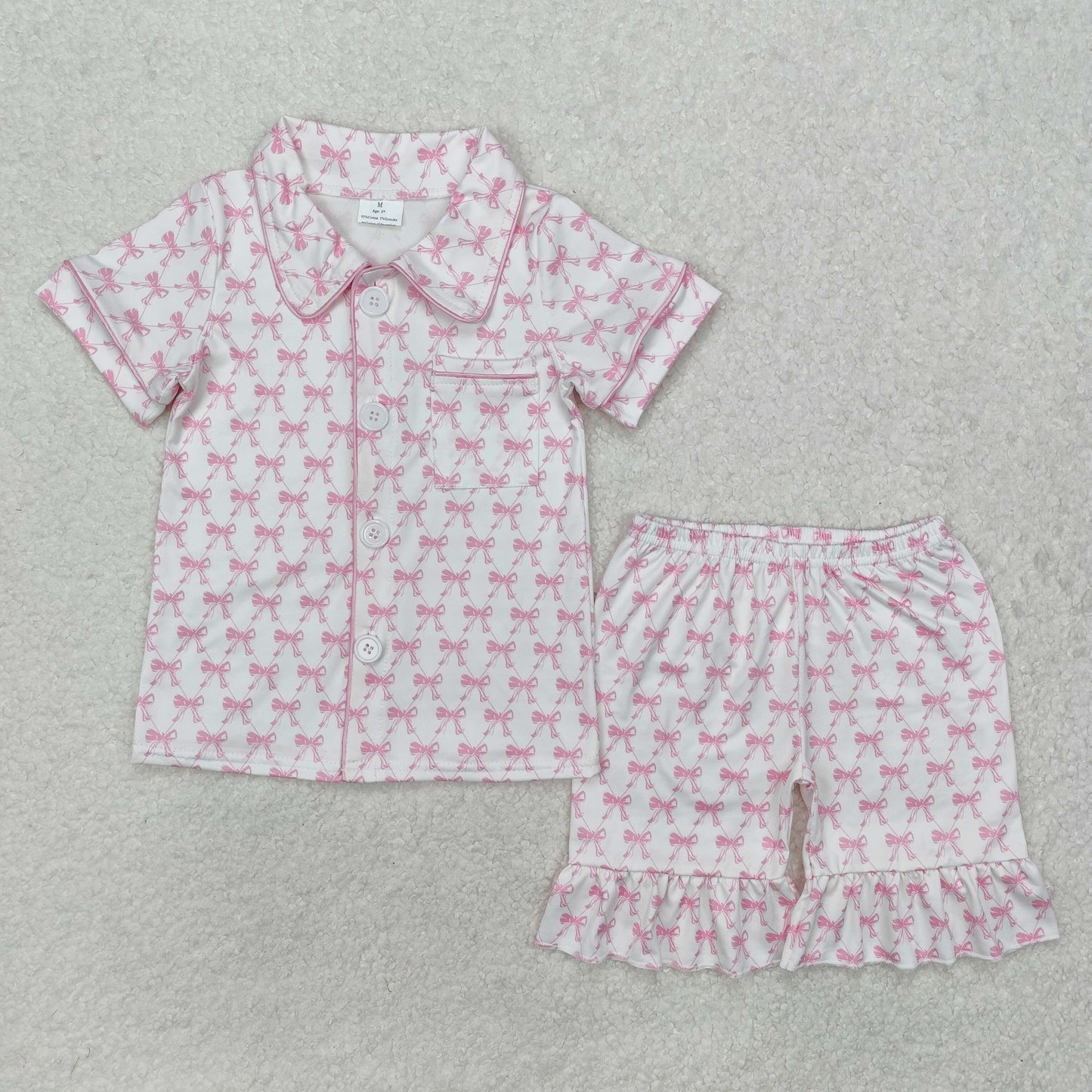 Pink bow baby girls button down outfit