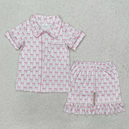 Pink bow baby girls button down outfit