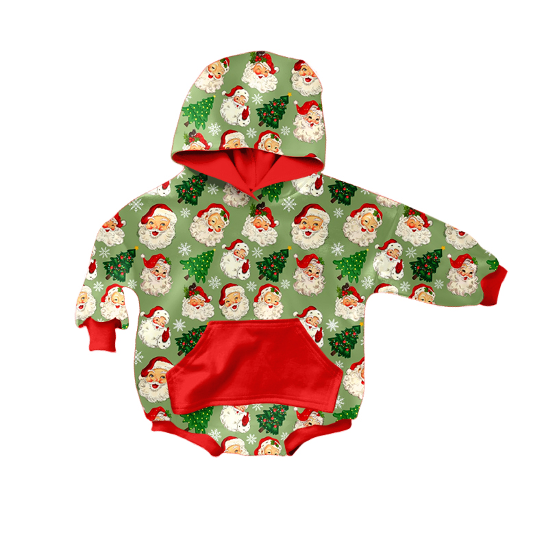 Pre-orde girls long sleeve Santa Claus Christmas hoodie romper