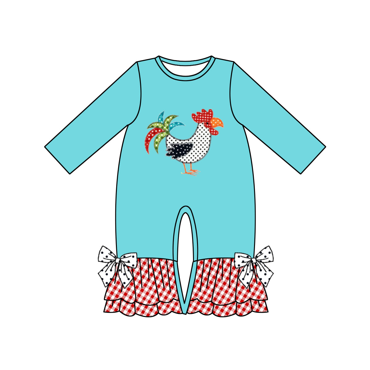 Pre-order embroidery chicken long sleeve romper