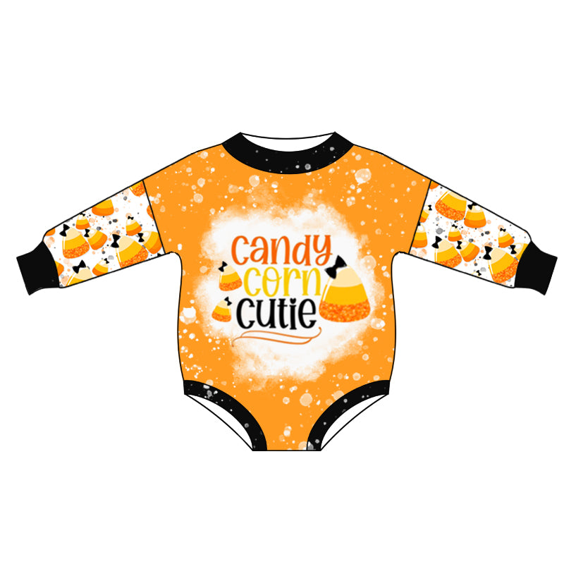 Pre-order candy corn cutie long sleeve Halloween romper