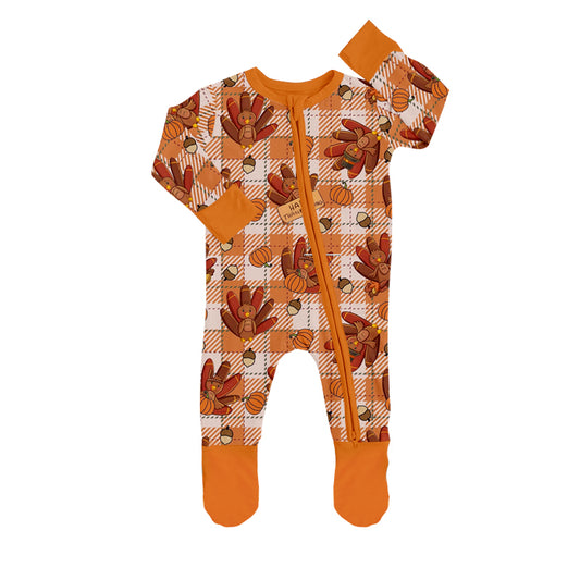 Pre-order toddles long sleeve Thanksgiving turkey zip romper