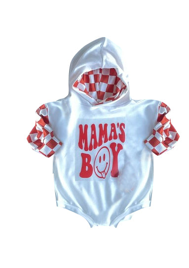 Mamas boy long sleeve red hoodie romper preorder