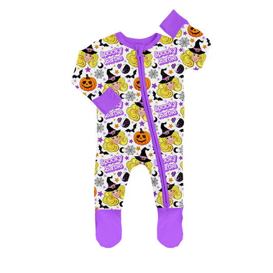 Spooky doll Halloween pumpkin zip romper preorder