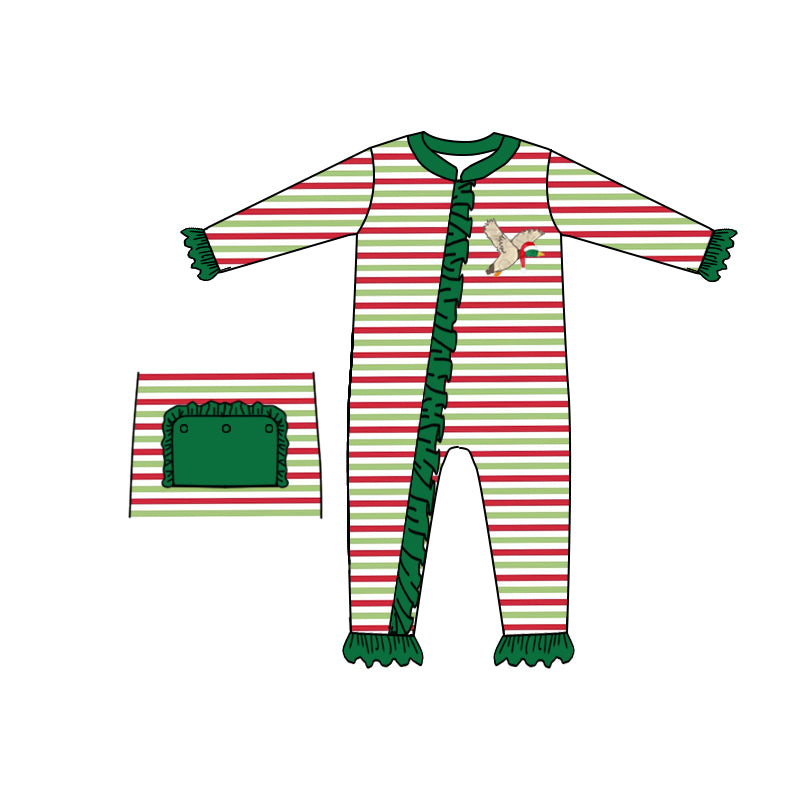 Christmas mallard duck girls long sleeve zip romper preorder