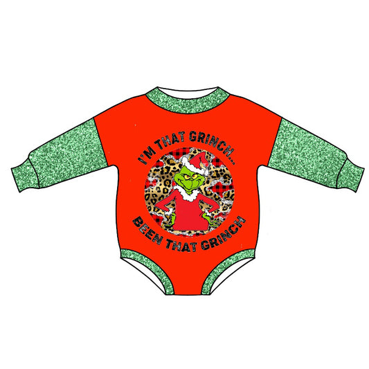 green face Christmas long sleeve romper preorder