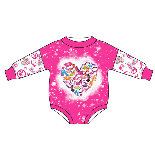 toddle girls pink doll print long sleeve romper preorder