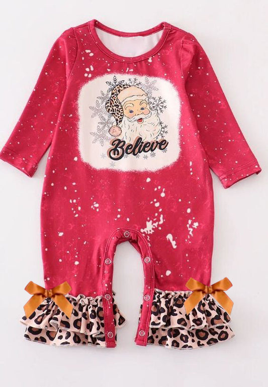 baby girls long sleeve Christmas Santa believe romper preorder