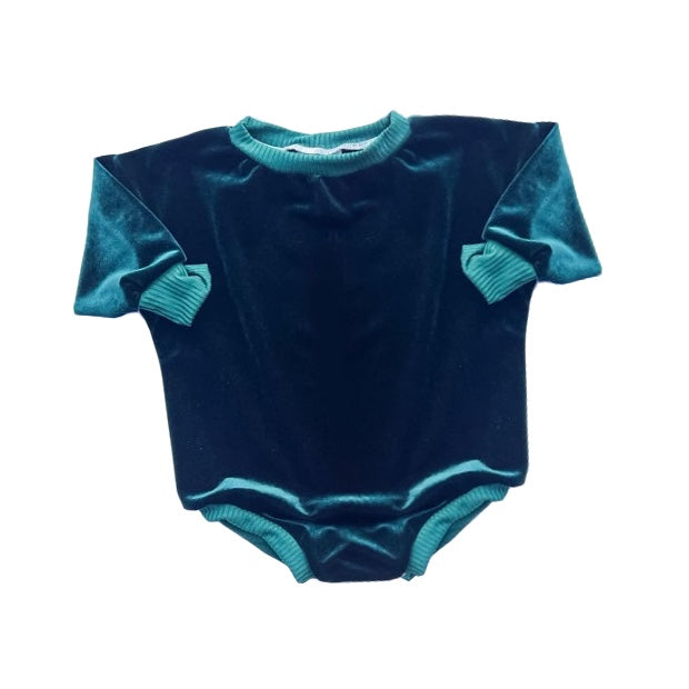 toddlers blue velvet long sleeve romper preorder