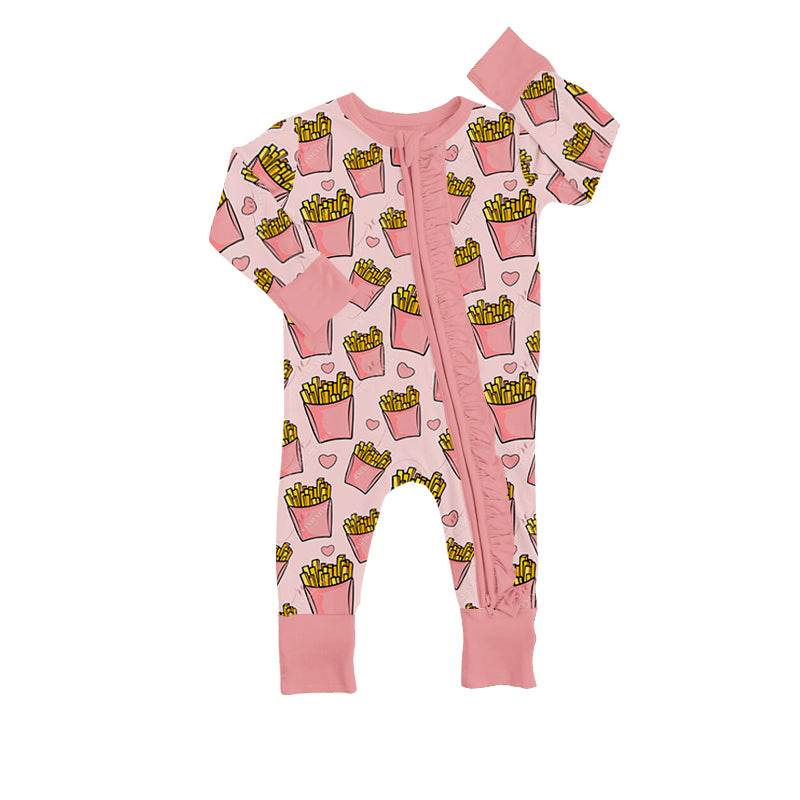 toddle girls heart print fries long sleeve romper preorder