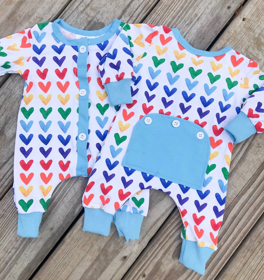 Valentines day rainbow heart romper preorder