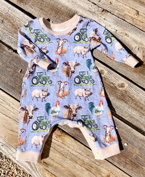 farm animal chicken goat cow tractor romper preorder