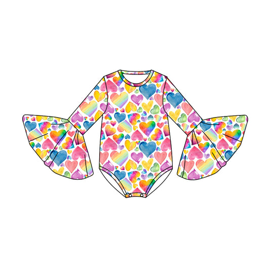 rainbow heart valentines day long sleeve romper preorder