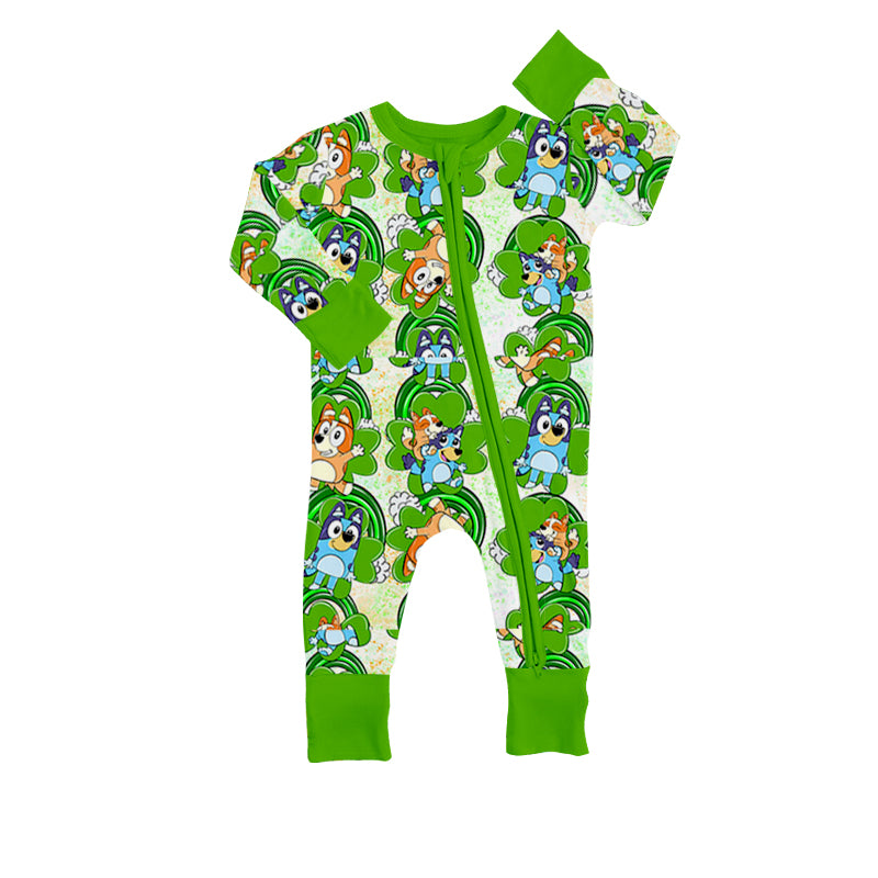 Saint Patrick's Day cartoon dog zip romper preorder