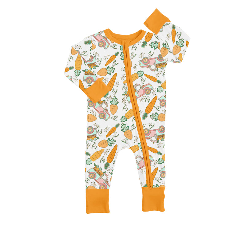 easter carrot truck long sleeve zip romper preorder