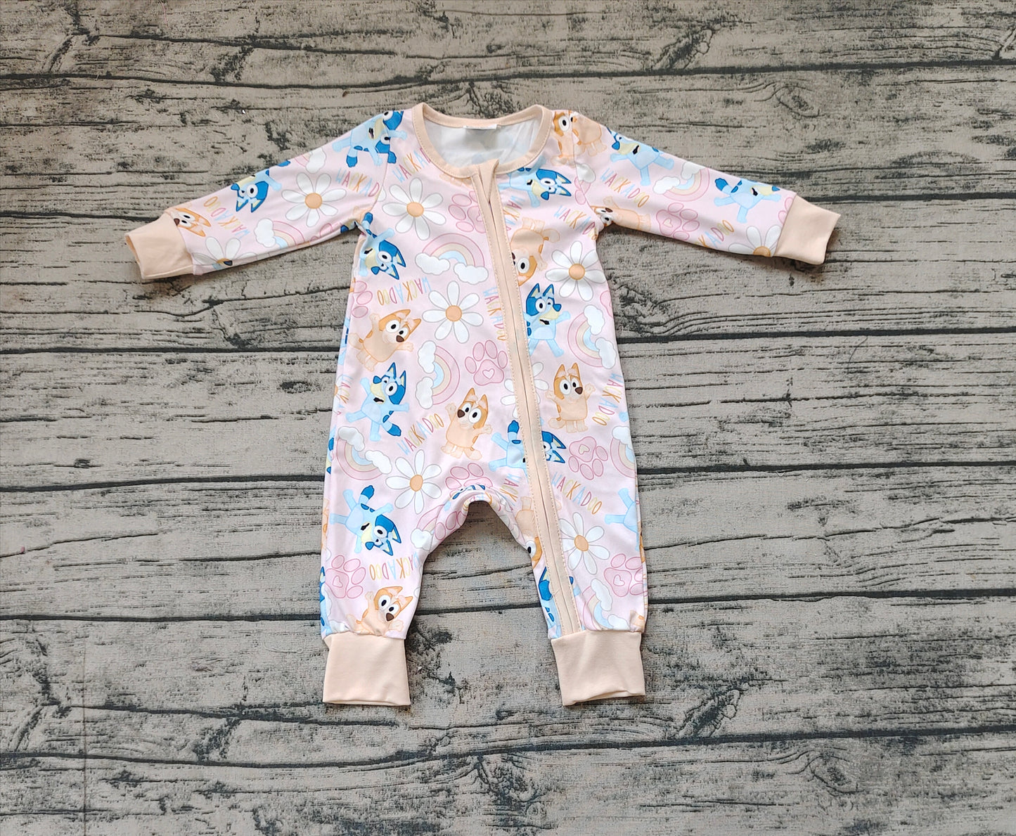 blue cartoon dog zip romper preorder