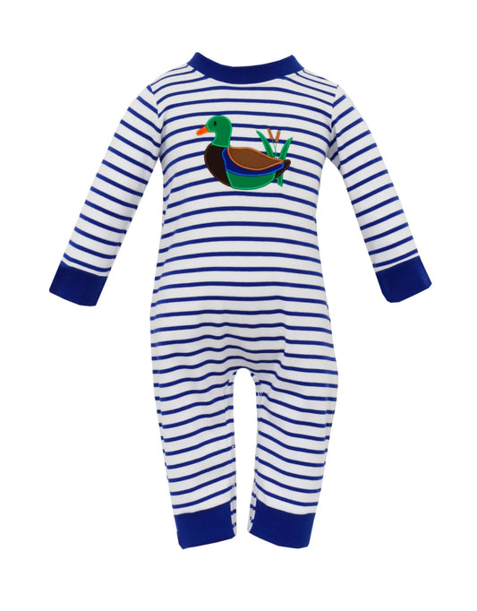infant baby blue stripes mallard duck romper preorder