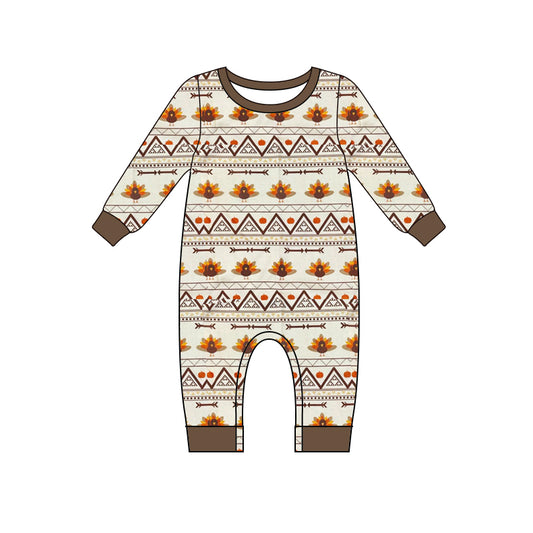 Infant baby boy long sleeve thanksgiving turkey romper preorder