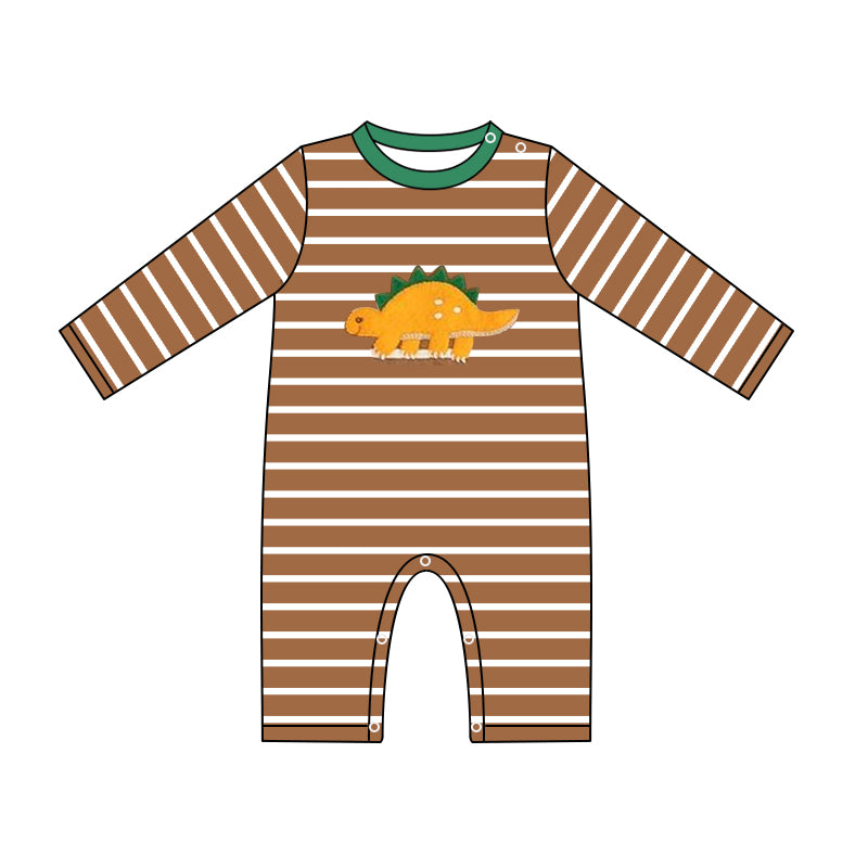 toddle baby brown stripes dinosaur romper preorder