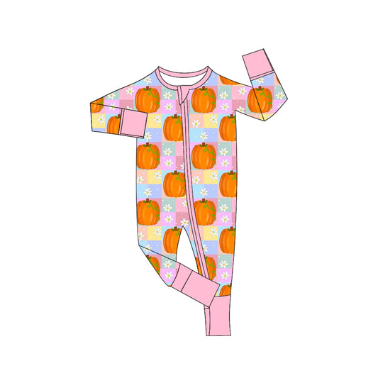 baby girls pumpkin checkered zip romper preorder
