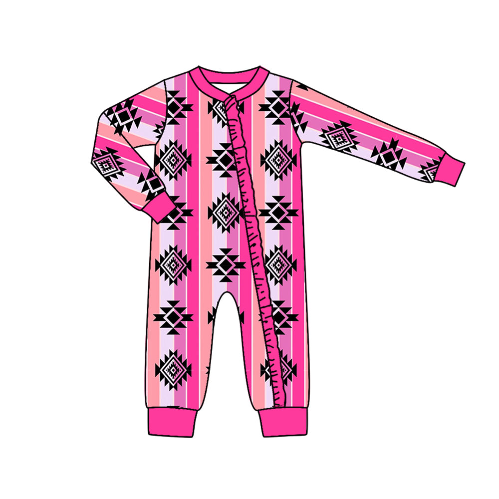 cowboy western aztec long sleeve zip romper preorder