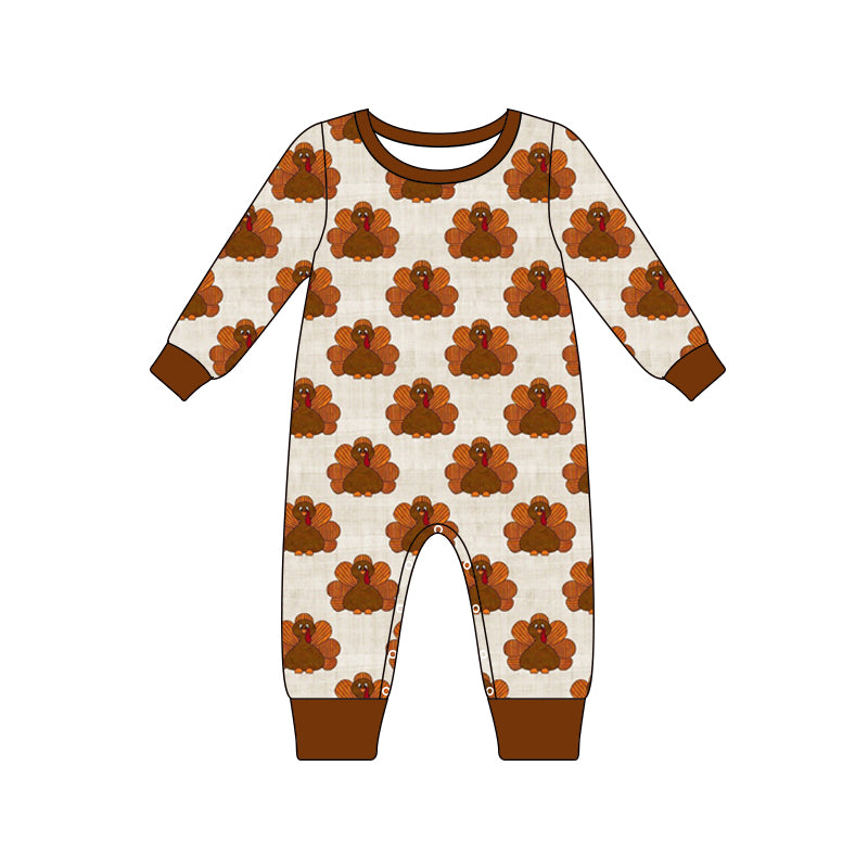 thanksgiving turkey long sleeve zip romper preorder