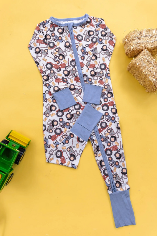 toddle baby boy farm tractor zip romper preorder