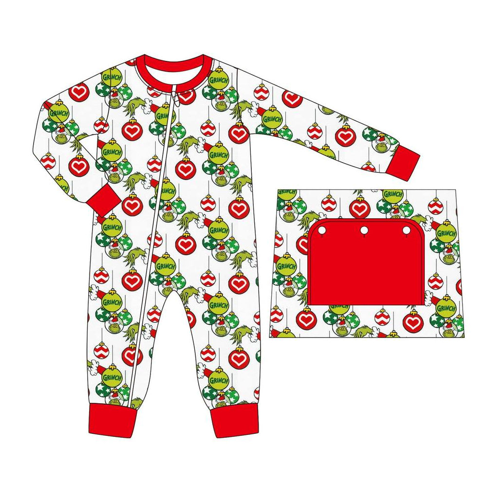 toddle baby boy christmas light green face zip romper preorder