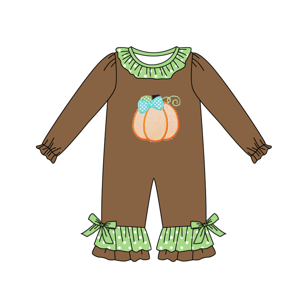 infant baby girls pumpkin brown romper preorder