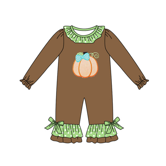 infant baby girls pumpkin brown romper preorder