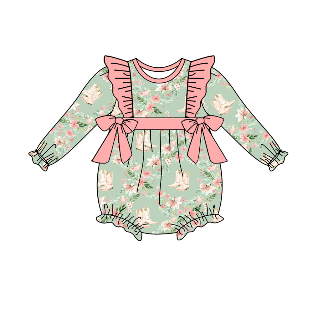 infant baby girls western boots floral boutique romper preorder