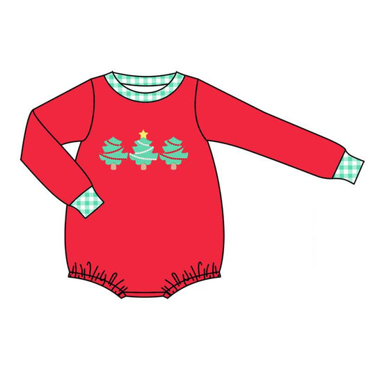 infant baby boy  christams tree red long sleeve romper preorder