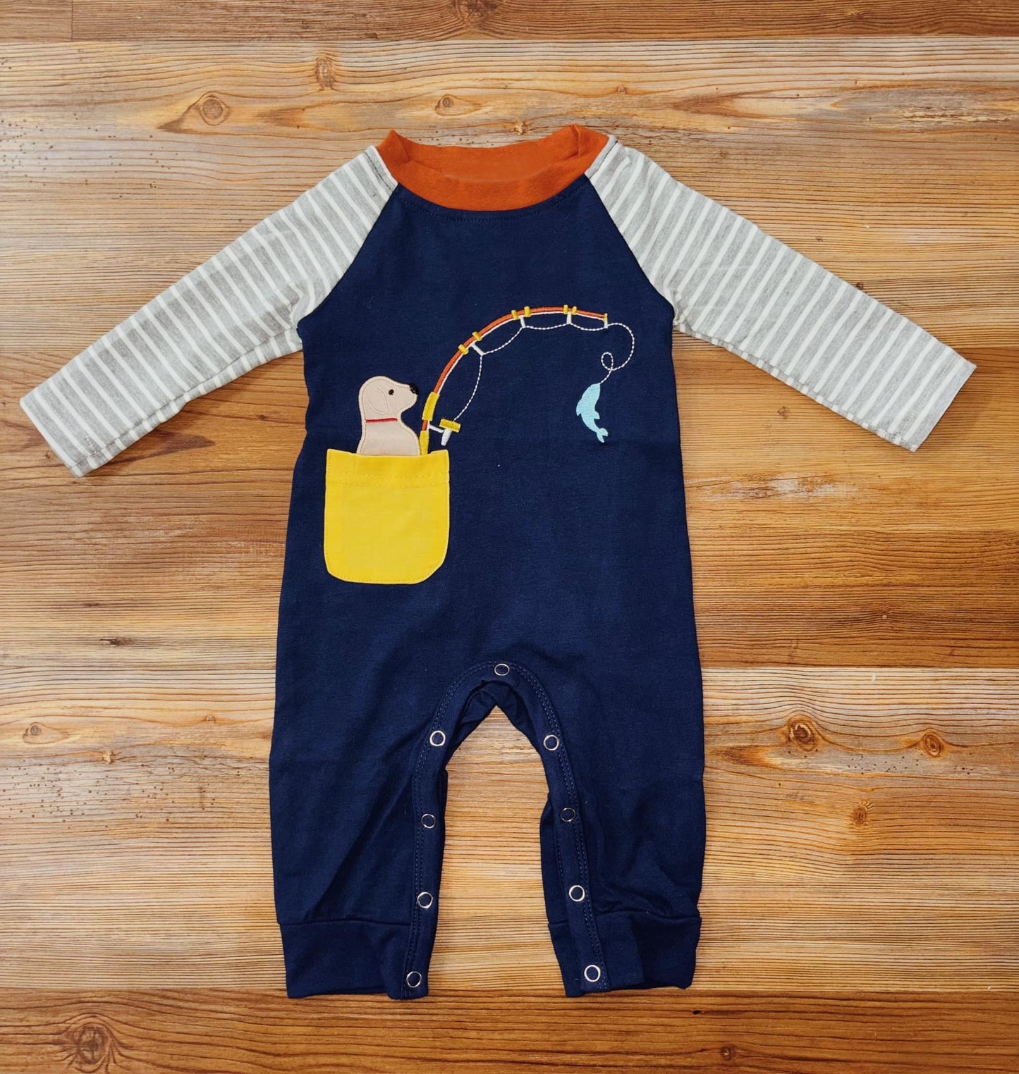 toddle baby boy long sleeve dog hunting fishing romper preorder