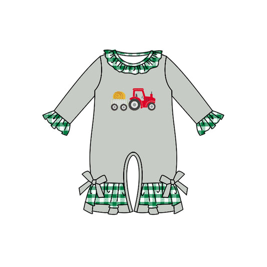 toddle baby girl long sleeve farm tractor romper preorder