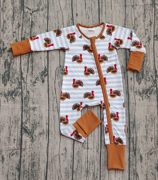 toddle baby boy thanksgiving turkey blue stripes romper preorder
