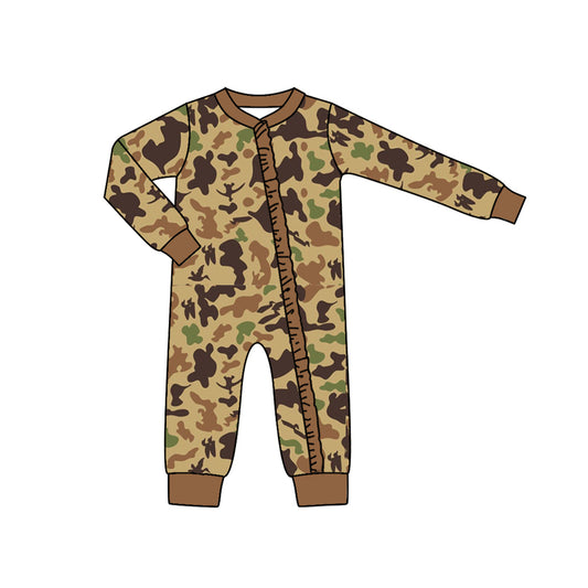 toddle baby girl brown camo zip romper preorder