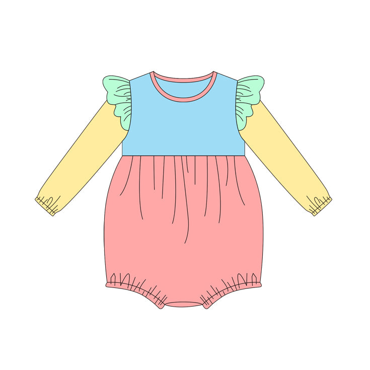 toddle baby girls blue coral yellow fall winter boutique romper preorder