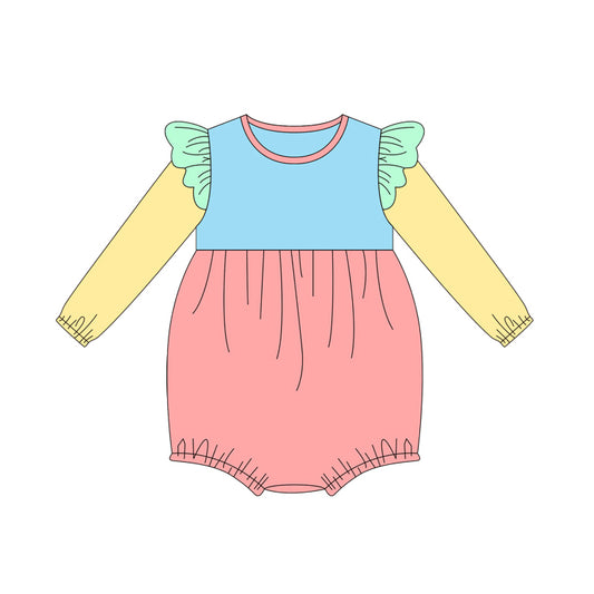 toddle baby girls blue coral yellow fall winter boutique romper preorder