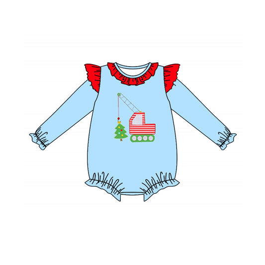 newborn baby girl christmas tree construction romper preorder