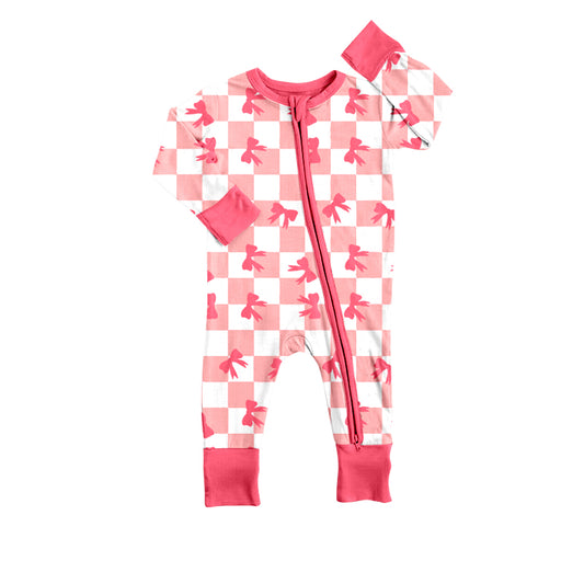 toddle baby girl pink bow checkered romper preorder