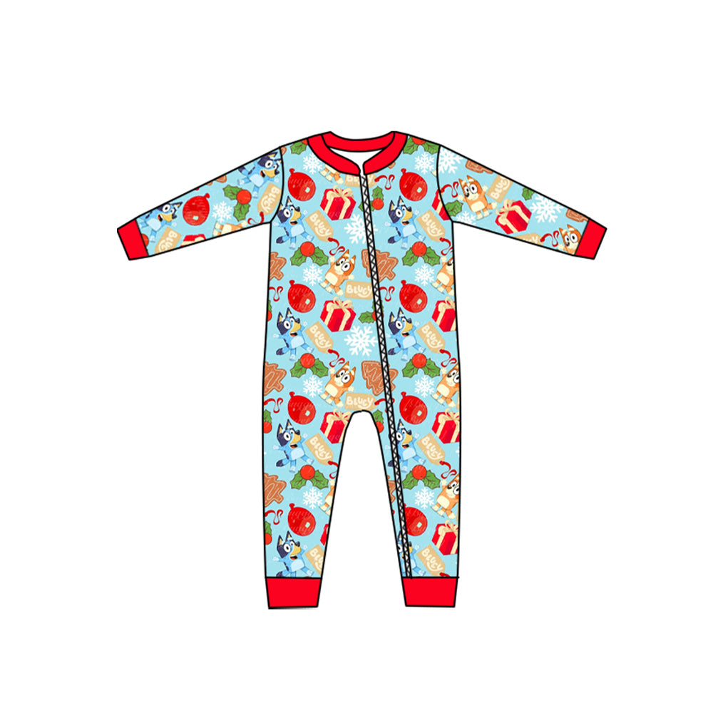 baby boy Christmas blue cartoon dog gift box zip romper preorder