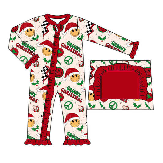 wholesale kids girls christmas groovy long sleeve zip romper preorder